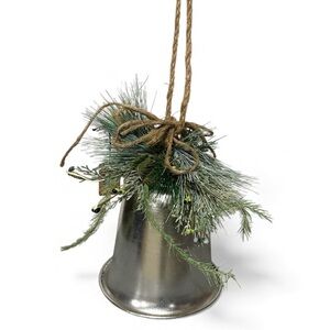 Large Silver Holiday Bell Wall/ Door Hanging with Frosted Greenery 11 X 8 inches